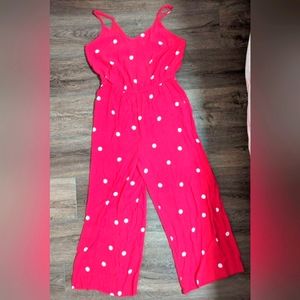 Hot pink and polka dot jumpsuit by Loft
